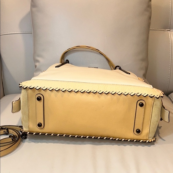 Coach Dreamer 36 Colorblock Suede Cream and Tan Satchel Bag - Picture 10 of 17